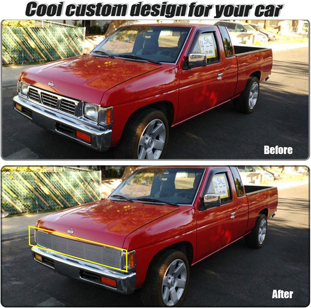 AM&PM Aluminum Billet Grille Insert Compatible with 1986-1997 Nissan Pickup Phantom Grill Chrome
