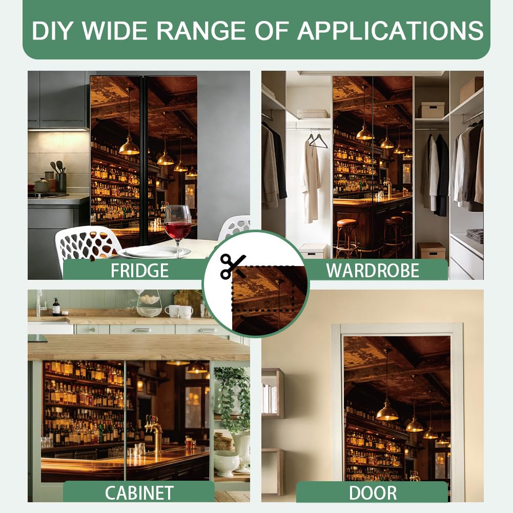 2Stück Bar Vinyl Türaufkleber Selbstklebende Kühlschrankfolien Bar Thema Abnehmbar Wasserdicht Wandtürbild Für Küche Heim Büro Wohnzimmer Dekoration 200x83cm 78.7x32.3zoll