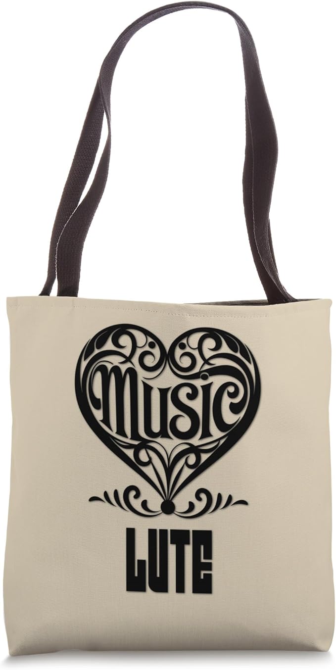 Music Lover Elegant Scrolled Heart for Lute Fans Khaki Color Tote Bag