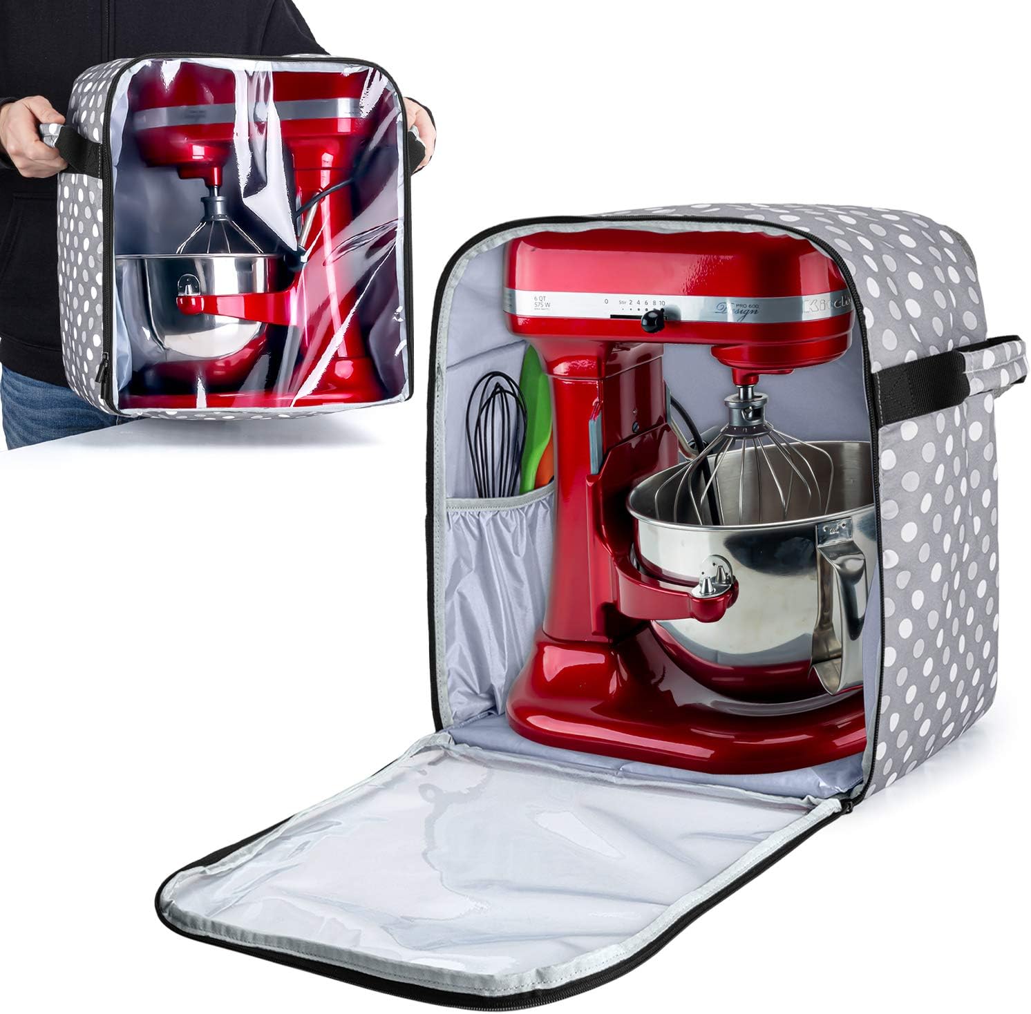 Luxja Dust Cover Compatible with 6-8 Quart KitchenAid Mixers (with a Bottom Padding Pad), Dust Cover (Clear Front Panel) for Stand Mixers and Extra Accessories, Gray Dots(Patented Design) Luxja Dust Cover Compatible with 6-8 Quart KitchenAid Mixers (with a Bottom Padding Pad), Dust Cover (Clear Front Panel) for Stand Mixers and Extra Accessories, Gray Dots(Patented Design)