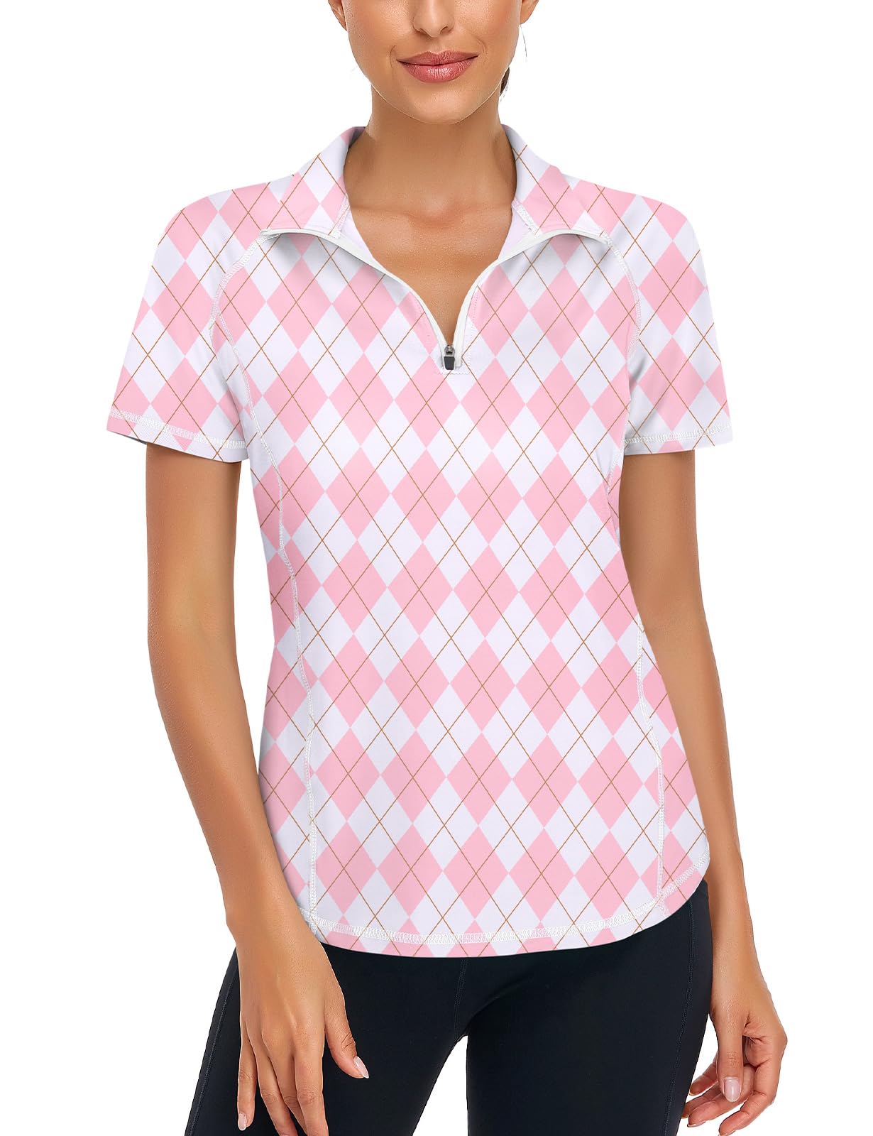 Syphiby Polo de sport à manches courtes pour femme, fermeture éclair 1/4, évacuation de l'humidité, haut de golf, sport, entraînement, course à pied, T-shirt S-XXL