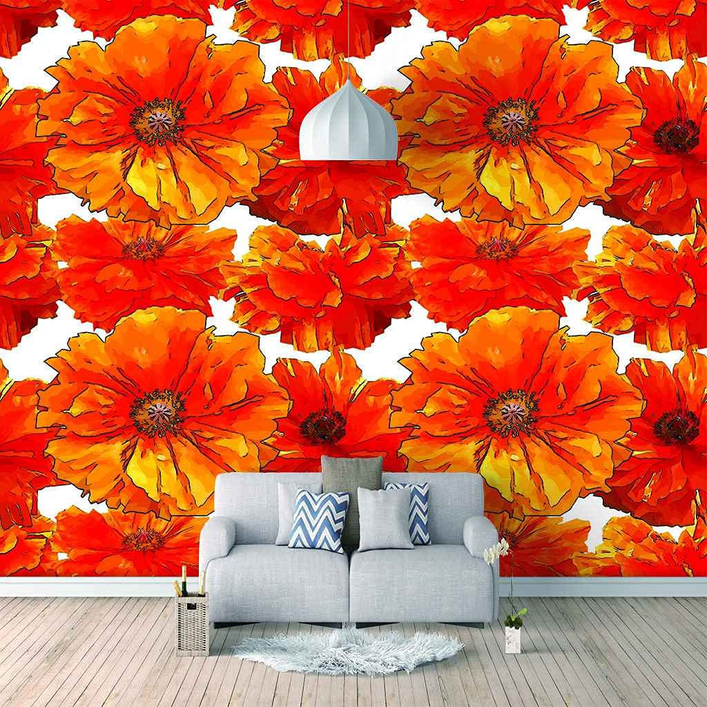 Papier peint canevas 3D fleurs rouges avec impression d'art moderne HD