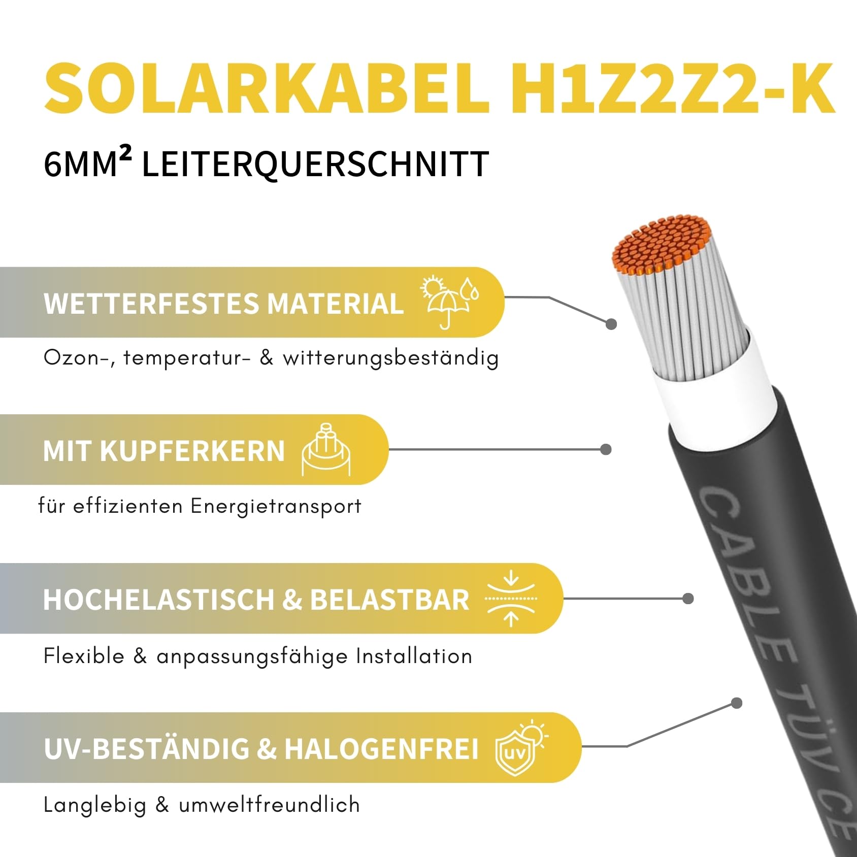 Avoltik Solarkabel 6mm2 50m TÜV-zertifizierte Solarleitung Photovoltaik 1500V H1Z2Z2-K wetterfest halogenfrei doppelt isoliert