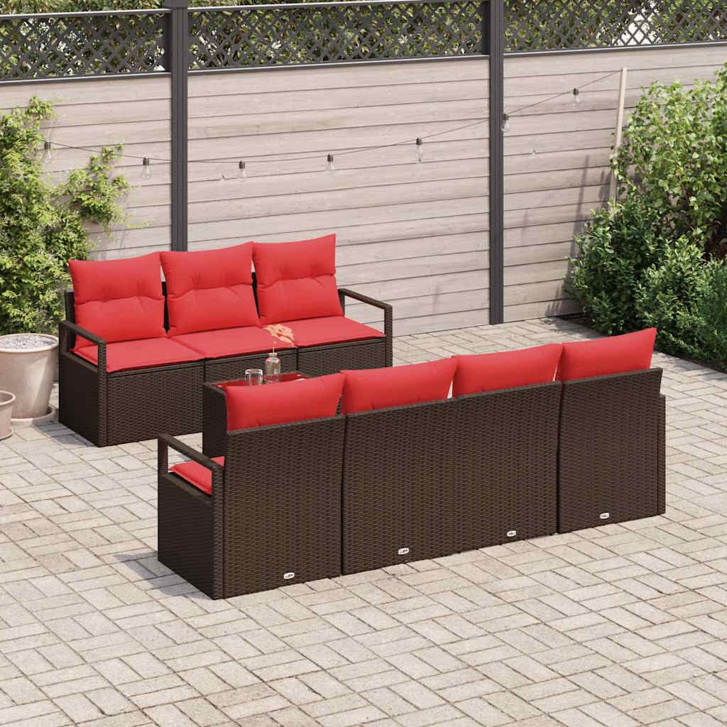 Generisch Gartensofa-Set 8 STK. 7-Sitzanzahl Beige und Rot Poly-Rattan,Gartensitzmöbel,66.6kg-3354963