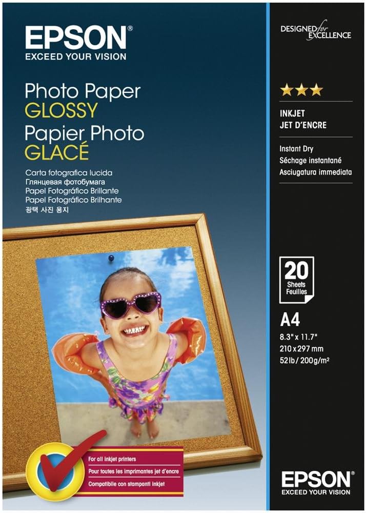 Epson Default Category A4 Glossy Photo Paper, White, 20 Sheets