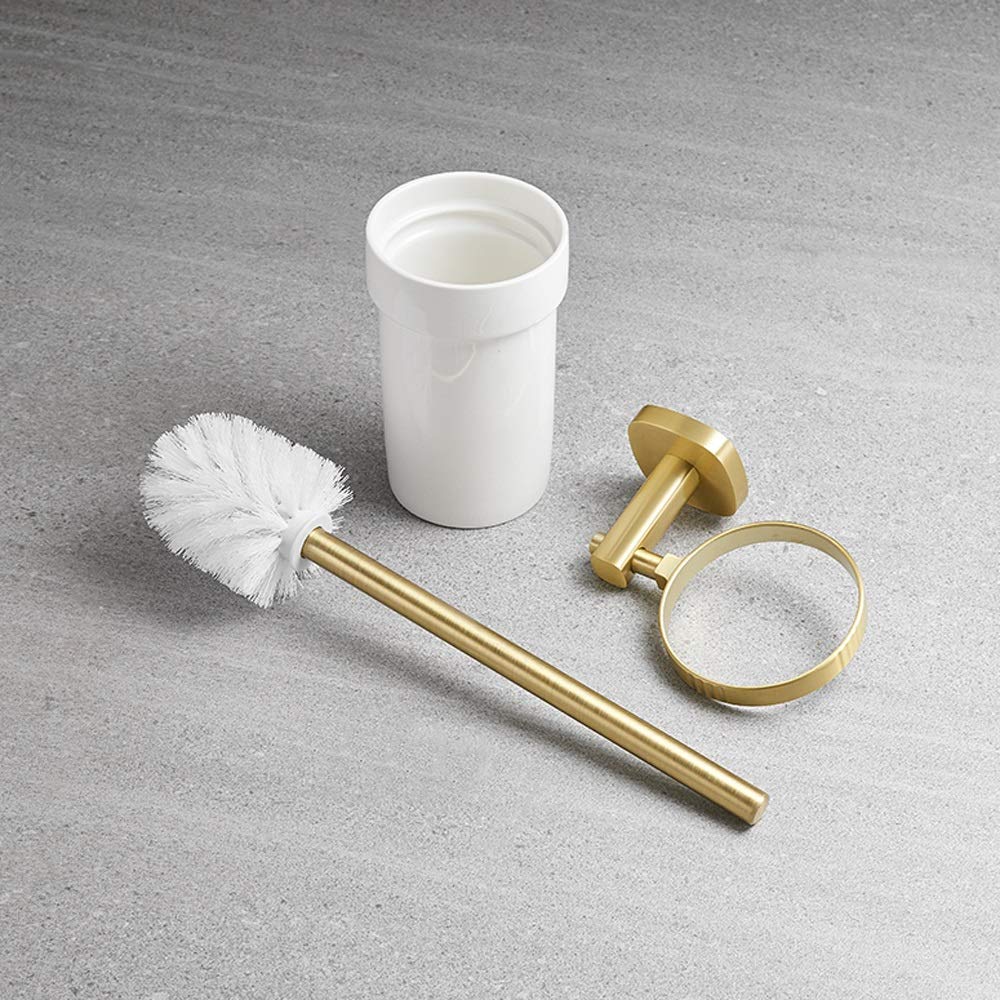 Nff Spazzola E Supporto per La Toilette, con Base A Muro A Muro Pennello per La Toletta Dorato, Manico Lungo con Setole Flessibili A 360 ° Spazzola da Toilette Flessibile 40 Cm