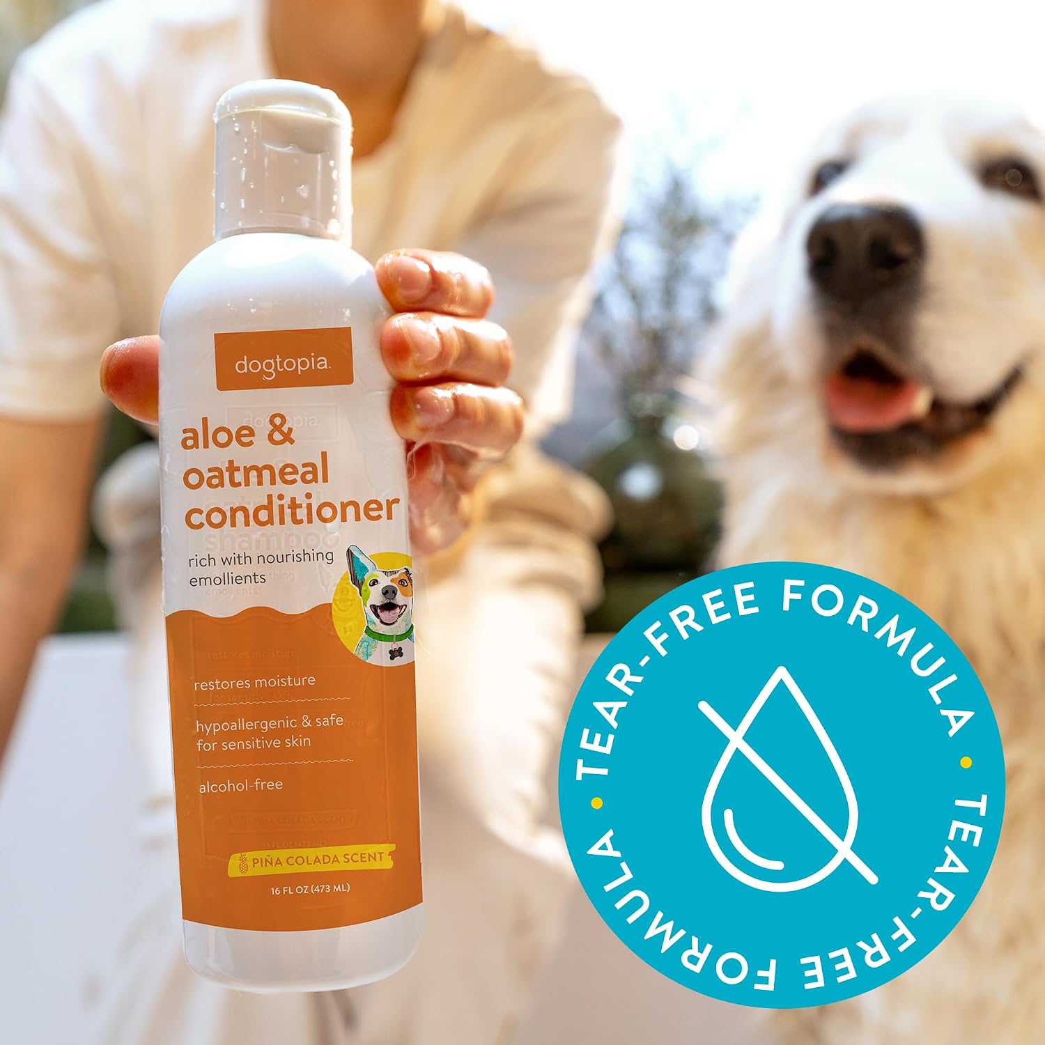 Dogtopia Everyday Aloe & Oatmeal Conditioner – 16oz Piña Colada Scent | Nourishing Pet Combo for Dogs and Pets | Rich with Soothing Emollients | Alcohol-Free, Soapless & Tearless image 5