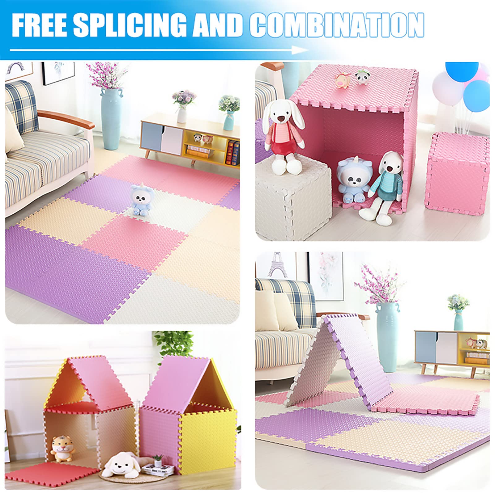Estera De Juego De Rompecabezas De Espuma para Niños,Acusticas Antideslizante Suave Alfombra Gateo Bebe Multicolor Alfombra De Espuma De Enclavamiento para Play & Learn,Pink+Red,40pcs