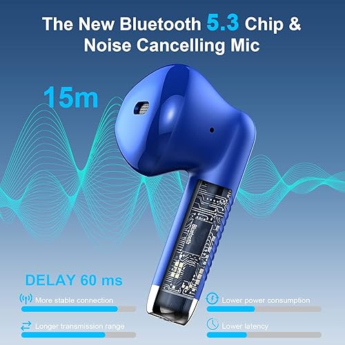 Miniatura 25 de Auriculares inalámbricos, auriculares Bluetooth 5.4 con cancelación de ruido y micrófono, auriculares Bluetooth con graves estéreo, auriculares