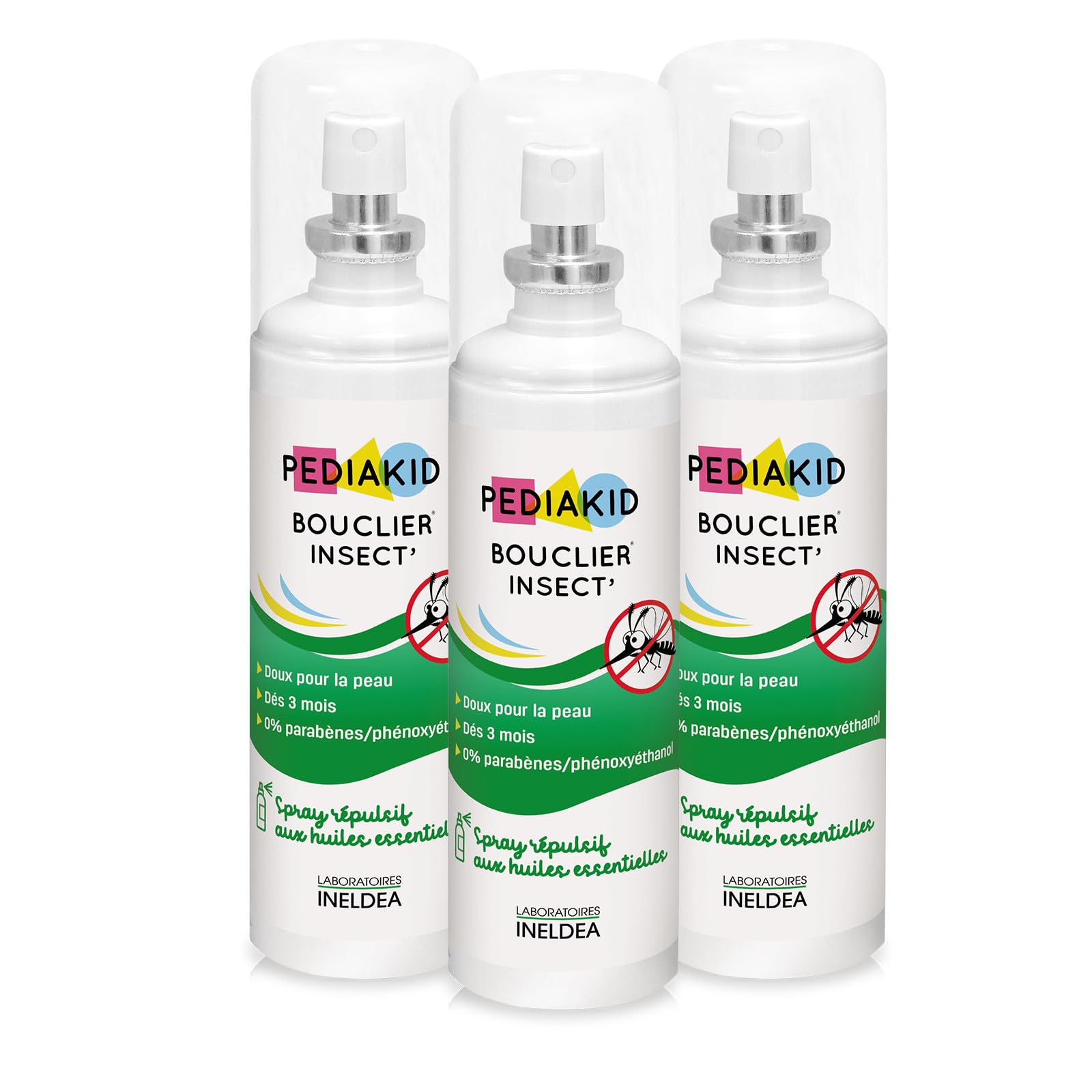 PEDIAKID - Bouclier Insect - Spray répulsif naturel anti-​moustiques aux huiles essentielles - Eau florale biologique de Lavandin & Géraniol - Sans paraben - Protection 8H - Dès 3 mois - 3 spray 100ml
