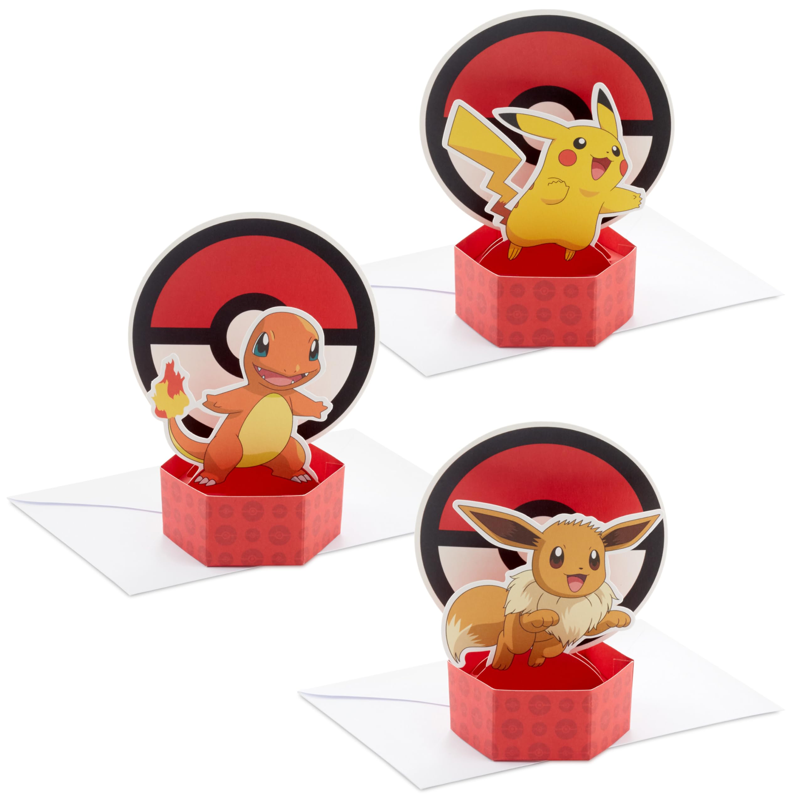 Amazon.com : Hallmark Pokémon Mini Pop Up Cards (3 Cards: Pikachu, Eevee,  Charmander) Paper Wonder Card for Birthdays, Just Because and More : Office  Products