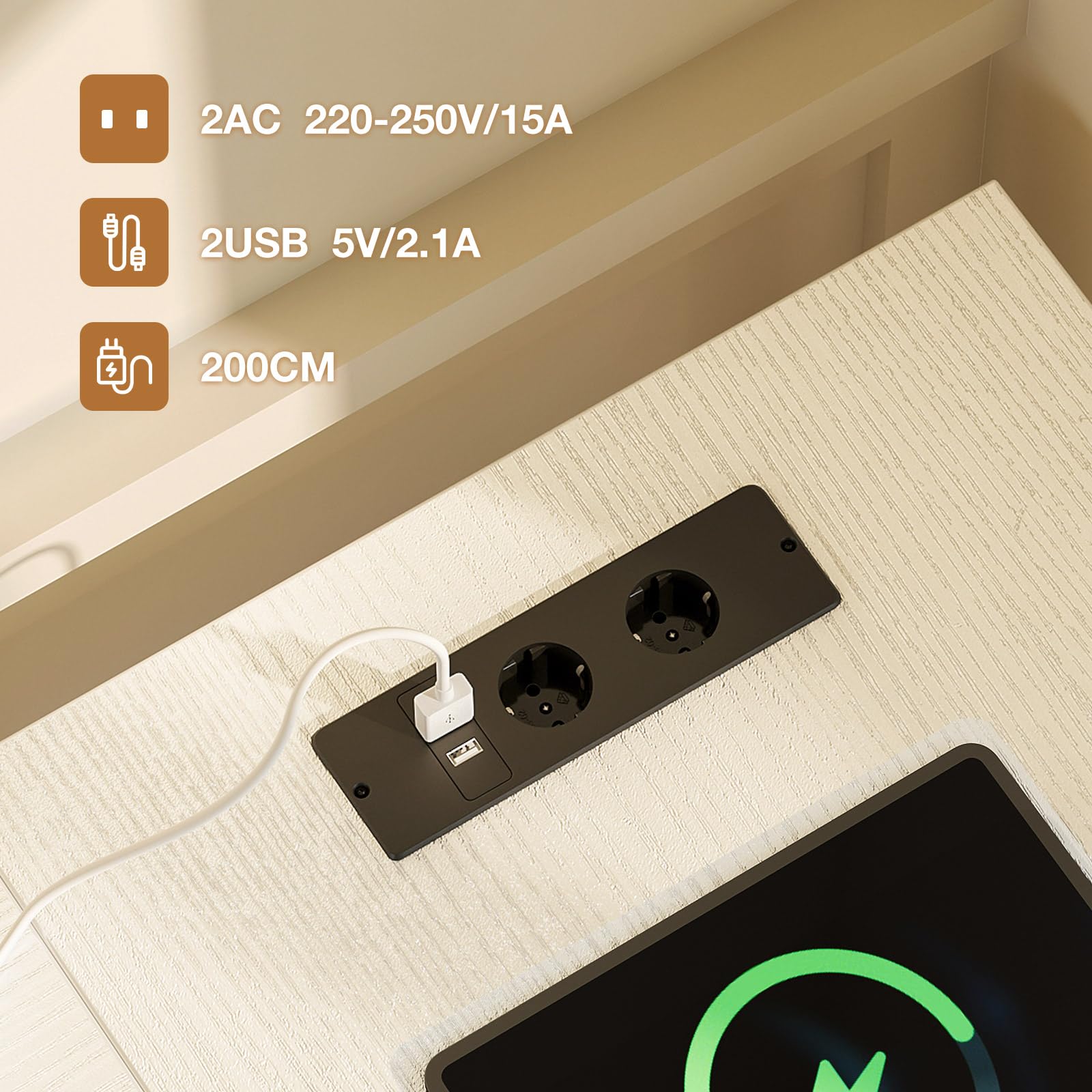 ODK Escritorio Esquinero con Cajones, 135×100 cm Escritorio en L con Enchufes y Puerto de Carga USB, Escritorio Esquina Reversible con Almacenamiento para Oficina en Casa, Blanco