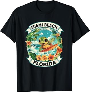 Miami Beach Florida Cute Sea Turtle Surfing Summer Vacation T-Shirt
