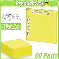 Vista 2 de 60Pack Yellow Sticky Notes 3x3, Yellow Sticky Pads, Self-Stick Pads,Self-Stick Pads 75 Sheets/Pad, Easy to Post for Teacher Student School Office