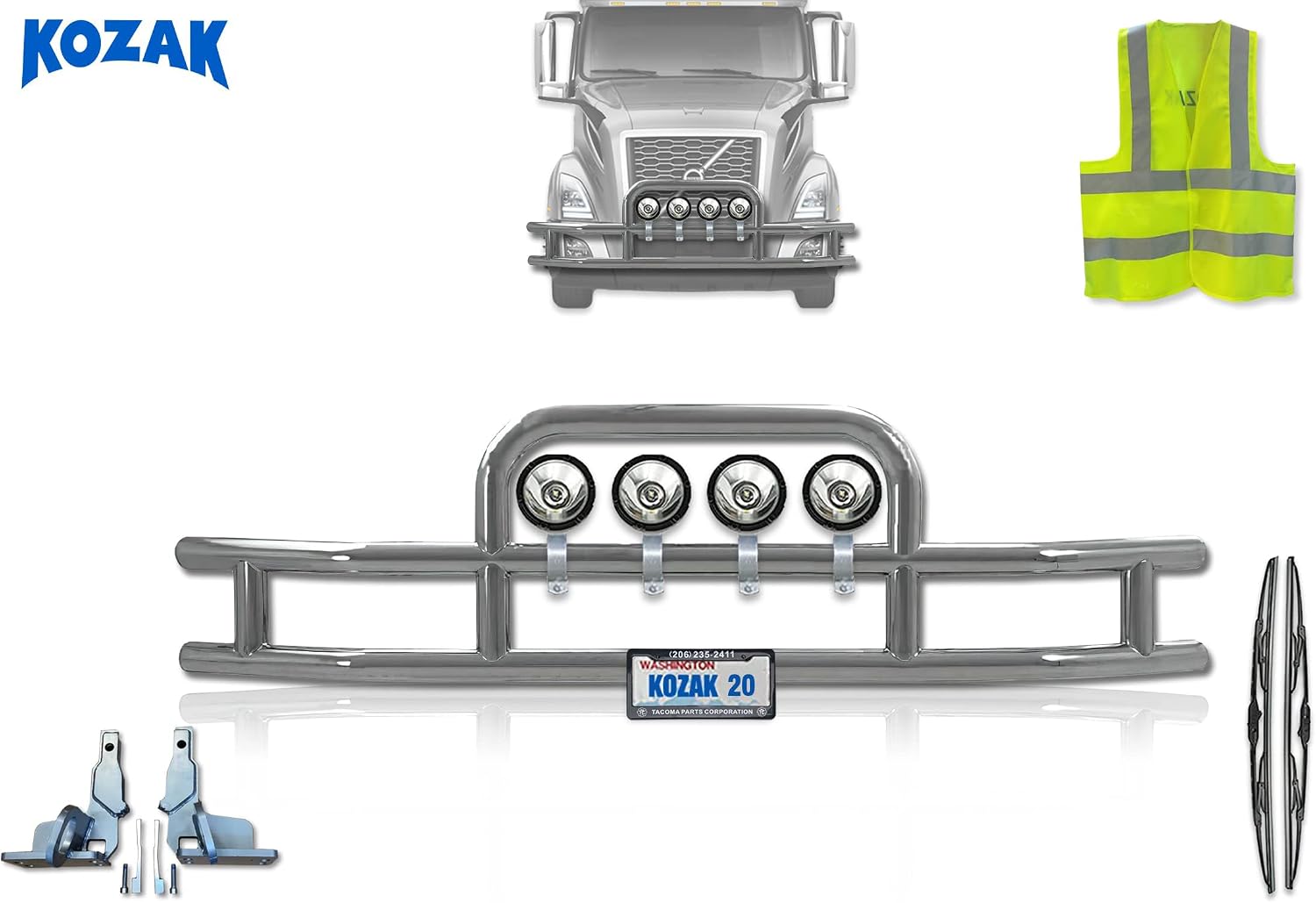 Front Grille Deer Bumper Guard for Semi Truck Compatible with Volvo VNL 2018-2025 (92"x28") + Bracket