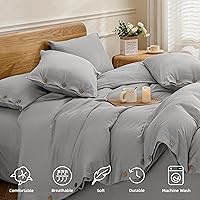 Vista 4 de JELLYMONI - Funda de edredón, 100 % algodón lavado con textura similar al lino, juego de ropa de cama suave y transpirable, 2 piezas con cierre