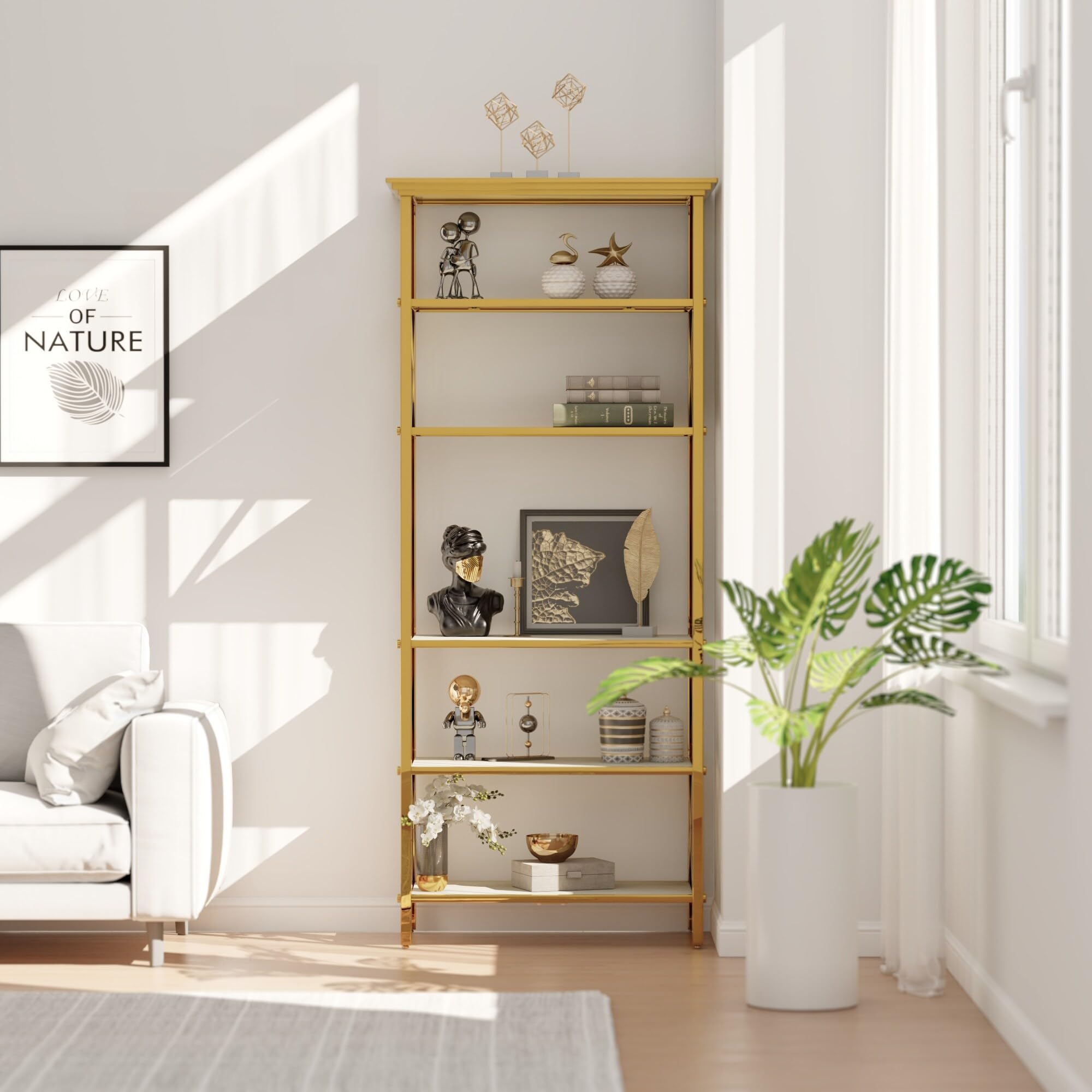 Unbranded 71 inch Tall 6 Tiers Gold Display Shelf with White Tempered Glass Top Set of 2