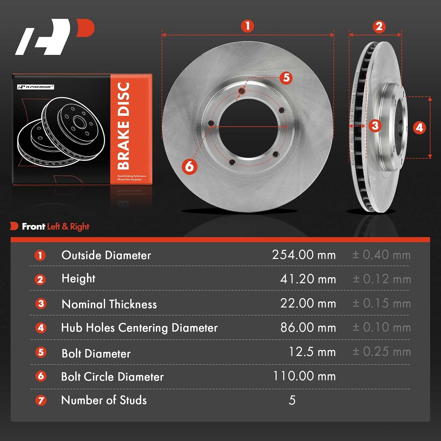 A-Premium 10 inch (254mm) Front Vented Disc Brake Rotors Compatible with Select Toyota models - Tacoma 1995-2004, 2-PC Set