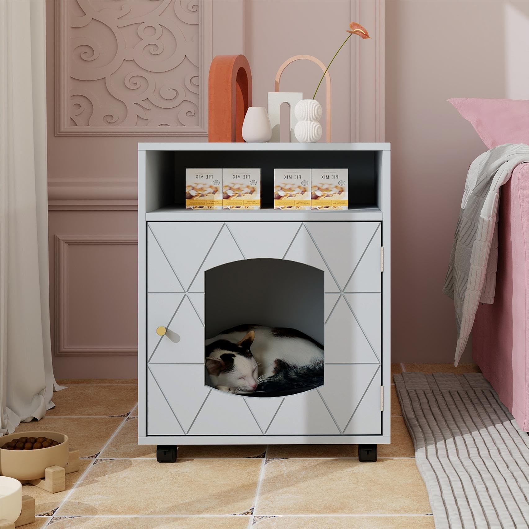 Cat Litter Box Furniture. Hidden Cat Home Side Table. Pet House for Living Room,Bedroom