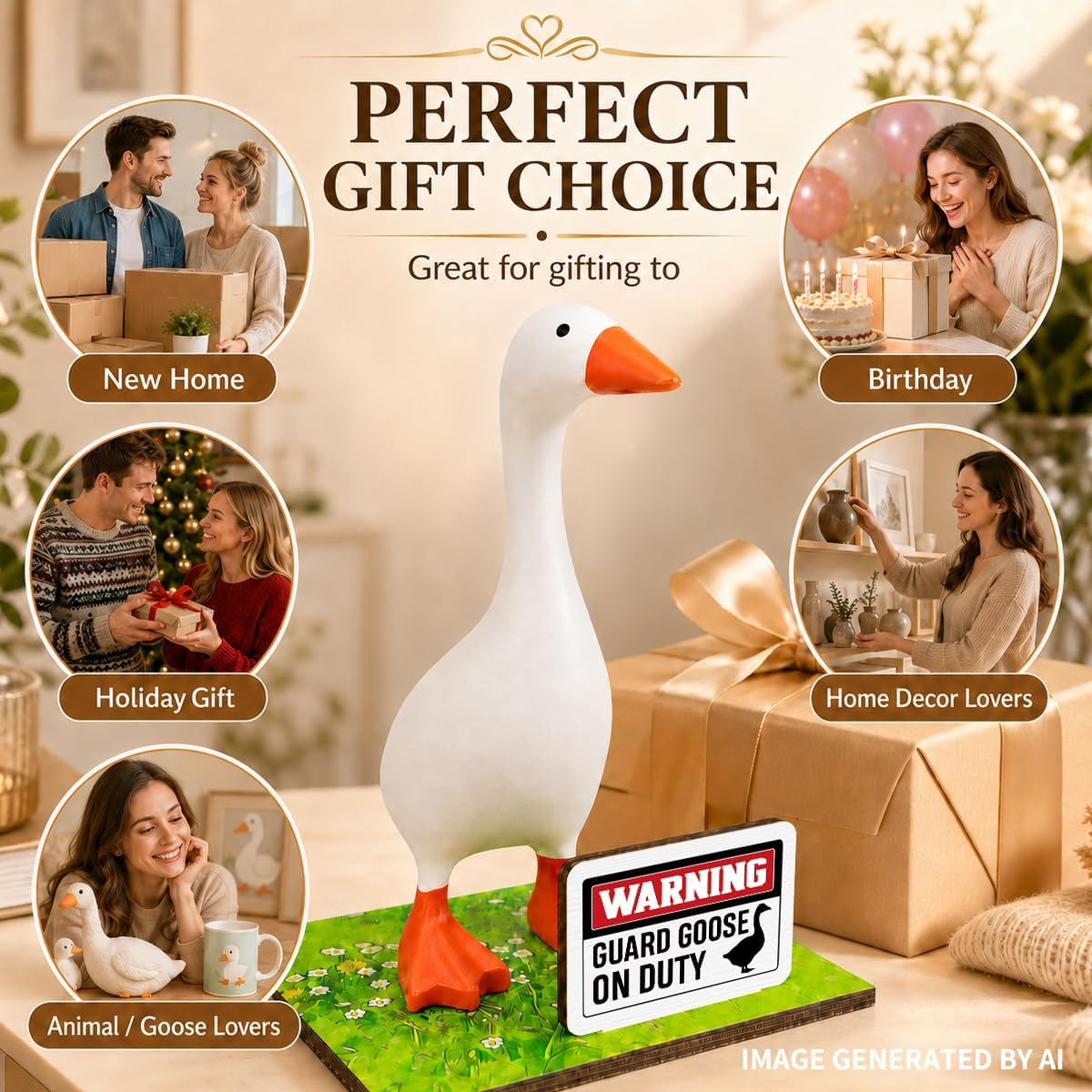 SUSZDOU Desk Goose-Magnetic Key Holder - Guard Goose ON Duty, FUUNY Desk Decor with Wooden Base for Home, Office, Entryway, Shelf, Table, Funny Housewarming Gifts