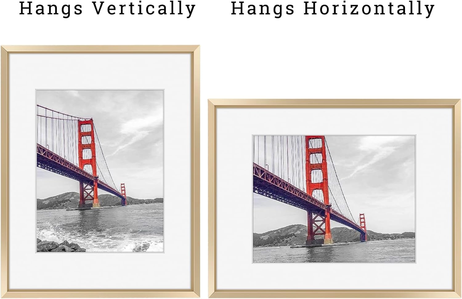 Frametory, 11x14 Metal Picture Frame with Mat for 8x10 Picture & Real Glass, Aluminum Photo Frame Collection (Gold, 2 Pack)