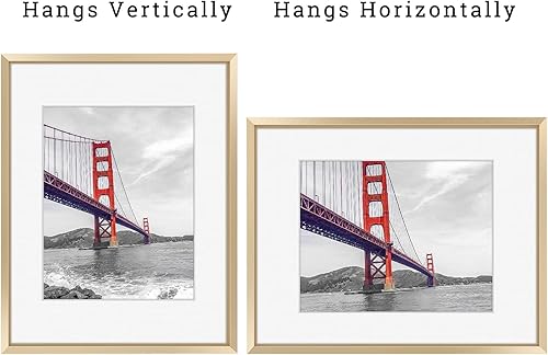 Vista 130 de Frametory - Colección de marcos de metal para fotos, marco de aluminio para fotos con alfombrilla de color marfil y cristal real Dorado