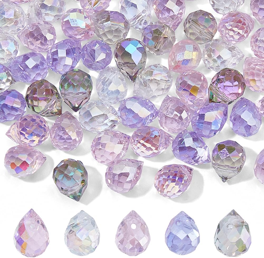 100Pcs Crystal Glass Beads 5 Colors Transparent Drop Glass Beads Sparkle Faceted AB Color Water Drop Bead for Jewelry Making Necklace Earring Craft Supplies