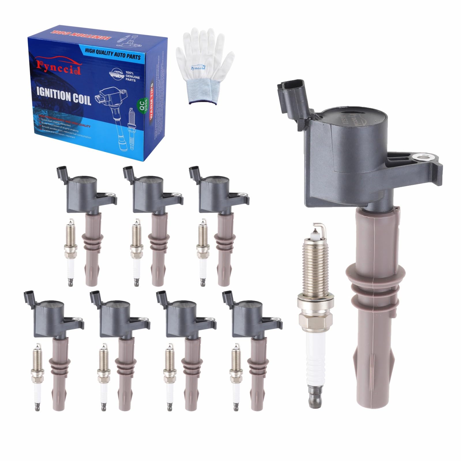 Photo 1 of DG521 High-Performance Ignition Coils & Iridium Spark Plugs Set of 8 for Ford F-150/F-250/F-350/Expedition/Explorer/Mustang & Lincoln Navigator 4.6L 5.4L 6.8L V8 V10 - Replaces FD509 SP509 IC697