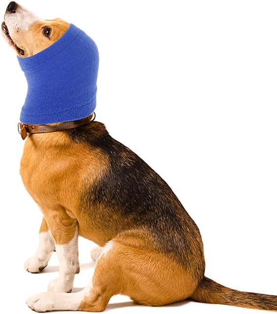 cobee Dog Snood for Dog Neck and Ears Warmer, Pet Dog Earmuff for Comfort Anti-anxiety Bathing Grooming Reducing Noise Dog Neck and Ear Warmer Hood Calming Pet Snood Ear Covers (M Size, Blue)