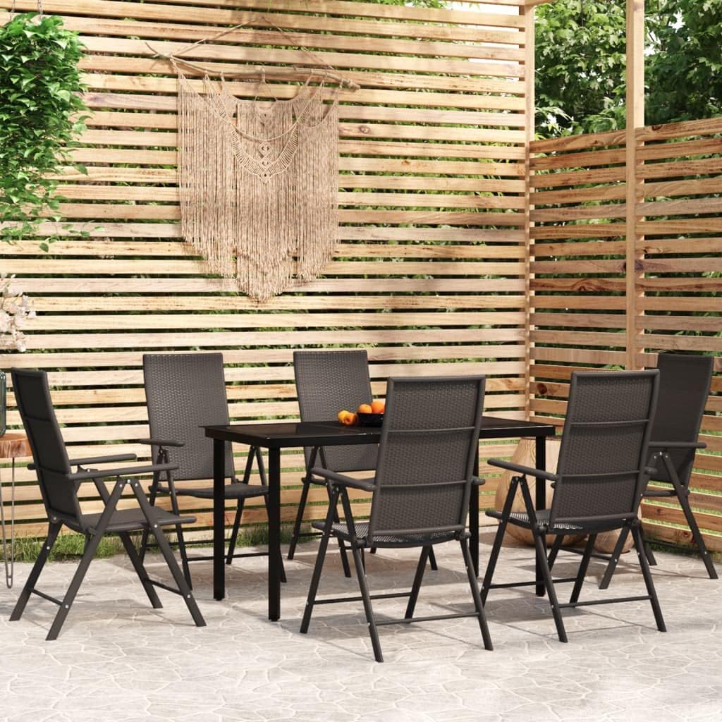 7 Piece Patio Dining Set,Patio Decor,Backyard Decor,Conversation Furniture,Rattan Furniture,Casual Table Chairs,Perfect for Patio, Garden, Porch,Family Room,Sitting Area, Black