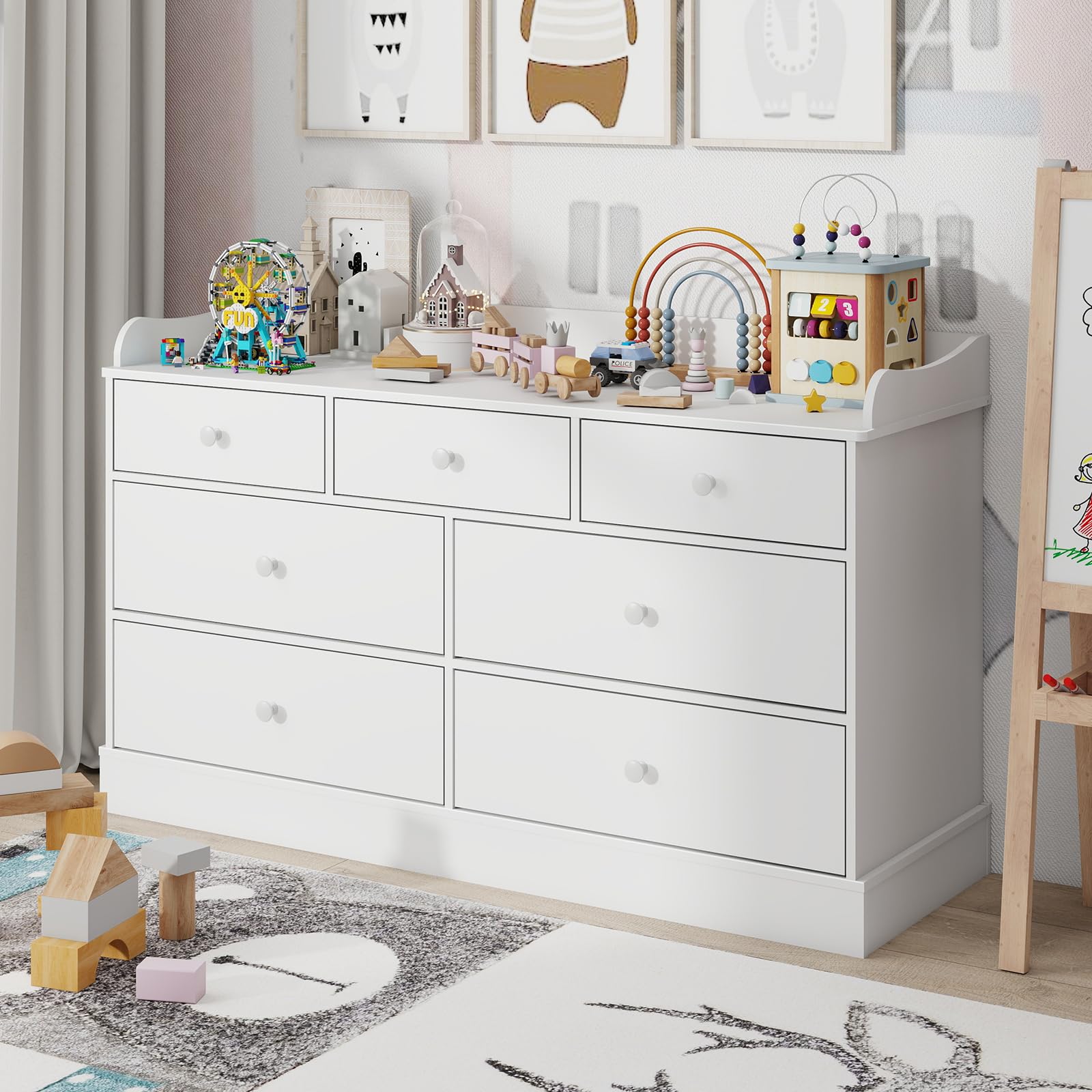 Vabches Kids Dresser Cabinet with 7 Drawers, Changing Table for Nursery, White Chest of Drawers, Baby Dresser, Kids Bedroom Furniture, Nightstand for