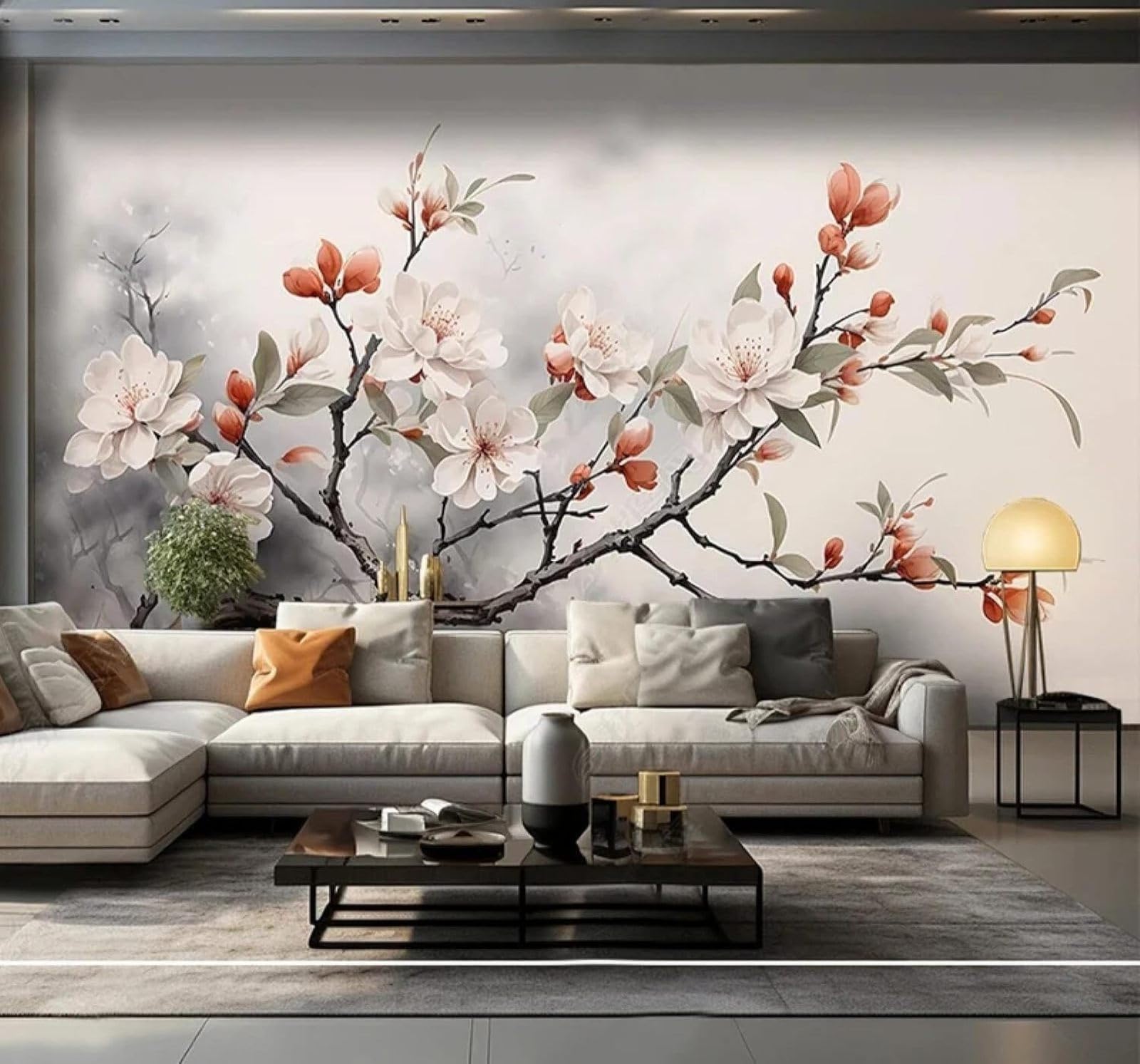 Xlming 150Cm×105Cm(B×H) Creative Hand Drawn Plants Pink Peach Blossoms 3D Wallpaper Luxury Home Dining Decor Paste Sofa Living Room The Wall For Bedroom Mural-150Cm×105Cm