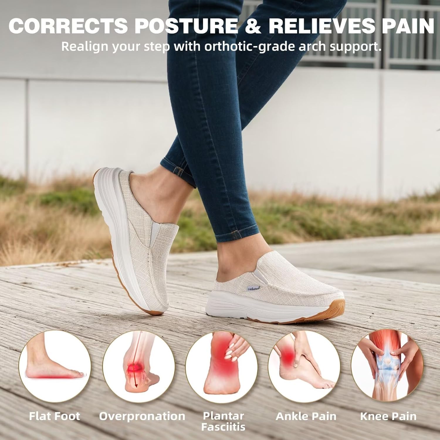 OrthoComfoot Women's Orthopedic Slip-On Loafers Walking Shoes: Comfortable Arch Suppor Slippers for Plantar Fasciitis, Casual Soft Orthotic Shoes for Foot and Heel Pain Relief - Image 5