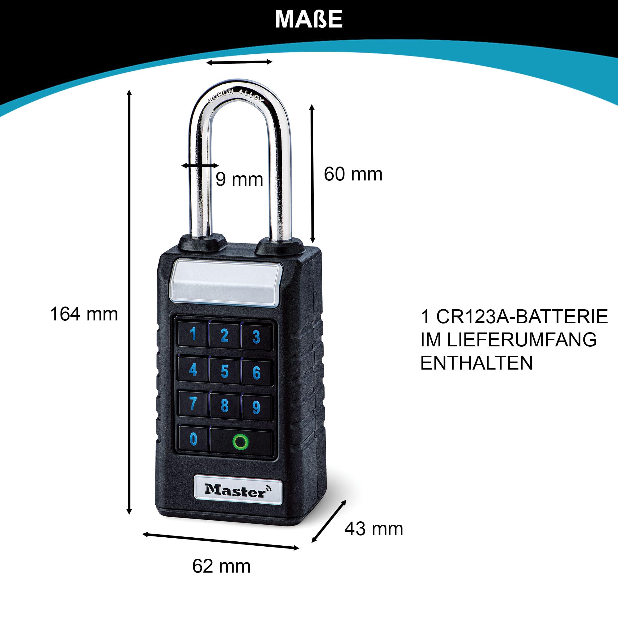 Master Lock 6400EURLJENT Bluetooth Vorhängeschloss für Unternehmen und Industrie [Bluetooth kompatibel mit Smartphone] [Länger Bügel] [Wetterfest] Schwarz