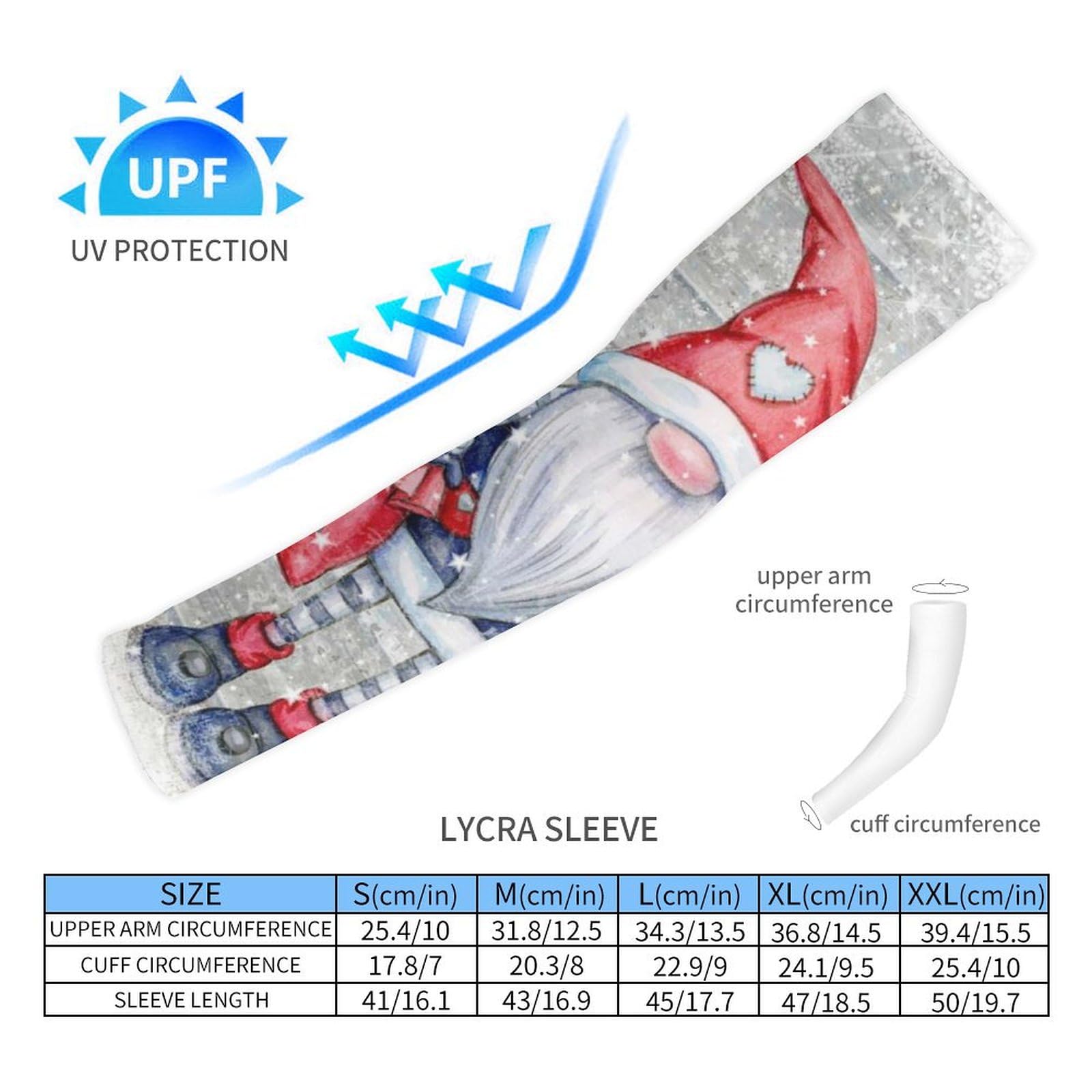 Xmkltbz 1 Pair Cooling Arm Sleeves, Unisex Warmer Spandex Sports Cover Uv Sun Protection for Cycling Golf Running 2XL Print Scandinavian Christmas Gnome Snow Day