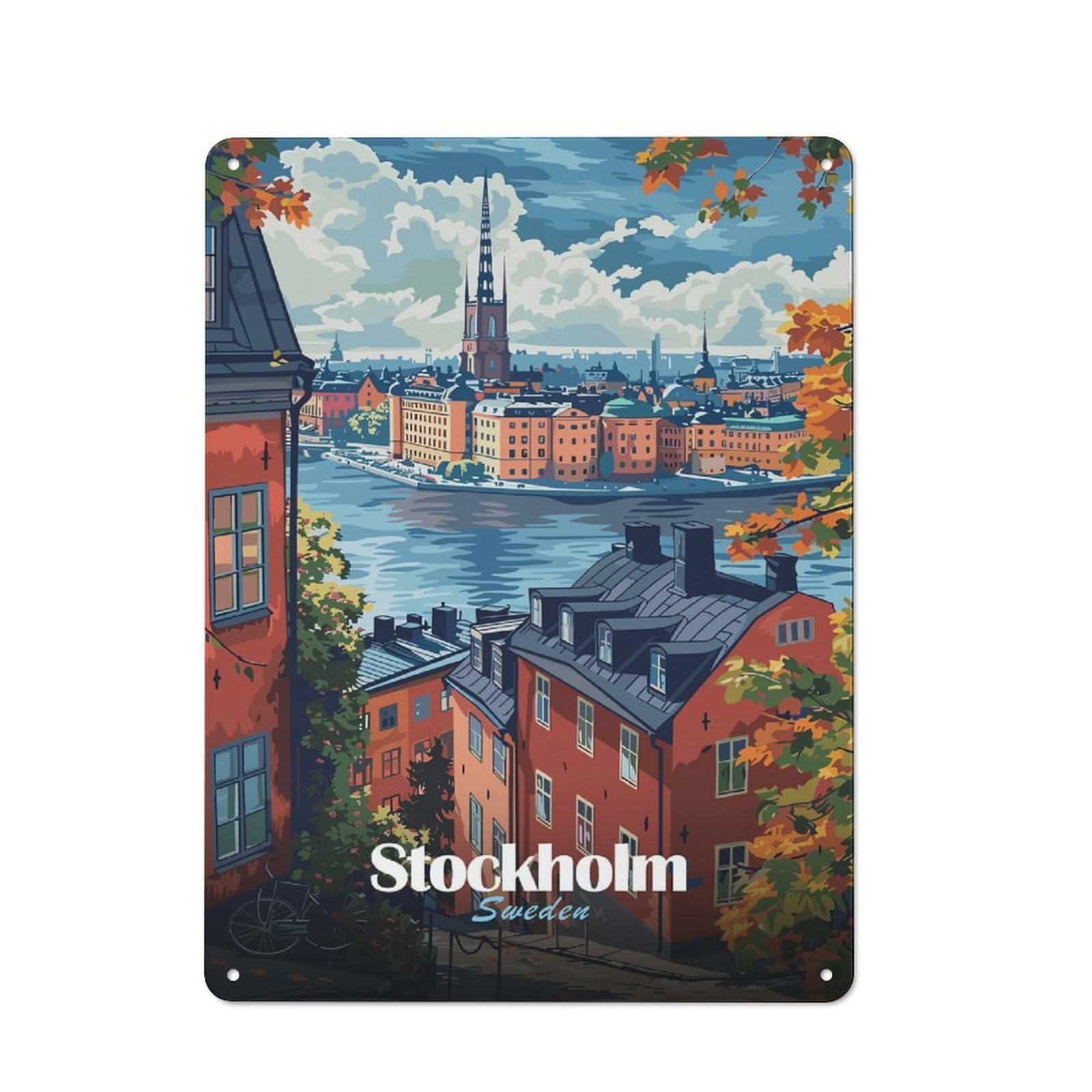 Junmoney Stockholm Cityscape Rustic Metal Plaque 40X30cm For Dining Room Or Kitchen, A Housewarming Gift For Dining Room Decor Fans