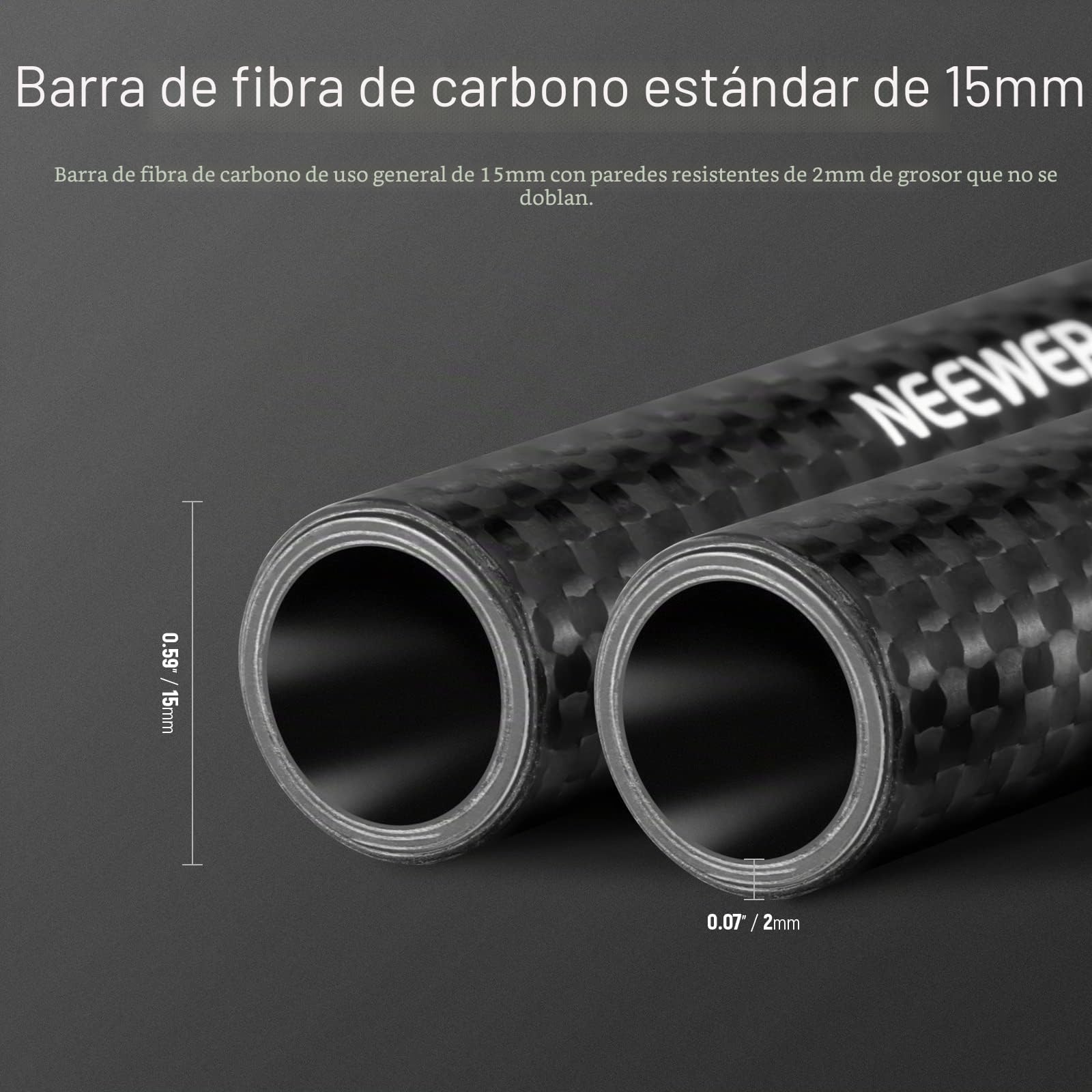 NEEWER 15 mm Varillas de extensión de fibra de carbono Lote de 2,Compatible con SmallRig Compatible con Tilta El sistema de soporte de hombro de 15 mm Rail Follow Focus para DSLR Camera, SR002 (30 cm)