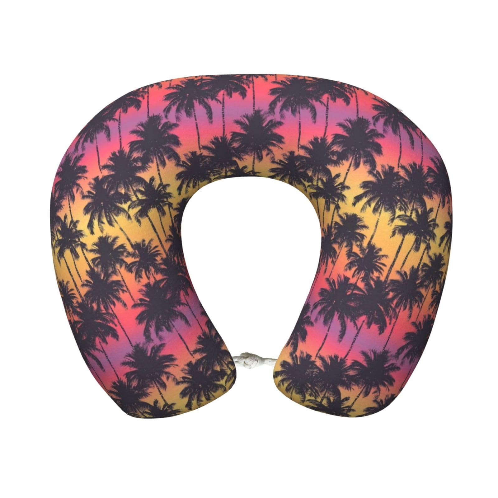 peiyeety Sunset Palm Tree Print Travel Pillow Memory Foam, Portable Neck Pillow for Airplane, Car and Office