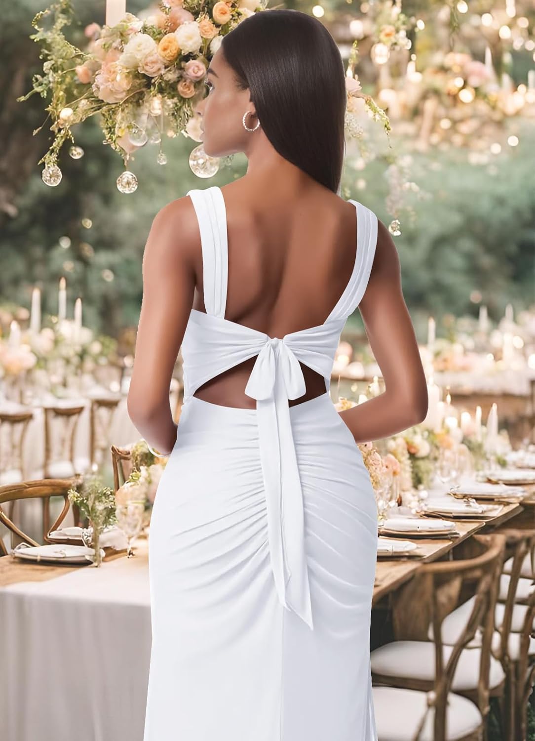 Women Sexy Mesh Tie Low Back Sleeveless Split Ruched Maxi Dress Party Cocktail Long Dress Wedding Guest Dresses - Image 5