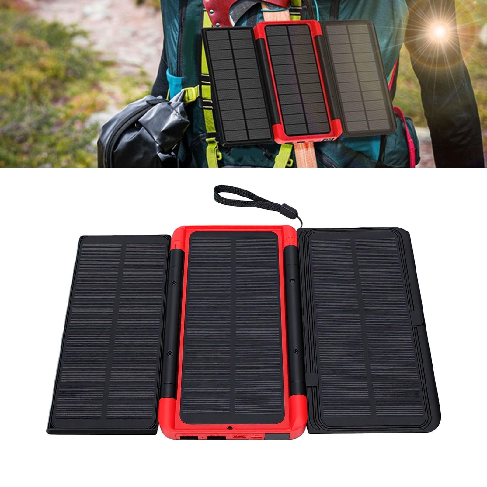 Asixxsix Solar Power Bank, 10000mAh PD USB C Ricarica Rapida 3 Pannelli Solari Pieghevoli Caricatore Solare, Caricatore Portatile con Luce di Emergenza a LED per la Preparazione Alle Emergenze in