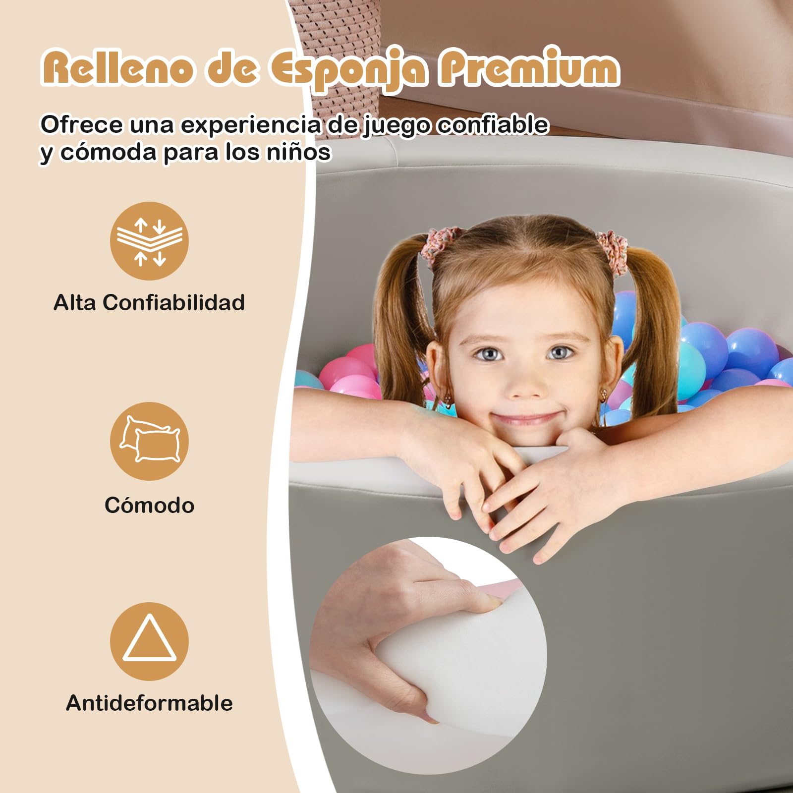 COSTWAY Piscina de Bolas para Bebés, Piscina de Pelotas Infantil Redonda de Esponja con 200 Pelotas Oceánicas y Bolsa de Malla, Parque de Bolas Infantil para Niños de 3+ Años (Gris)