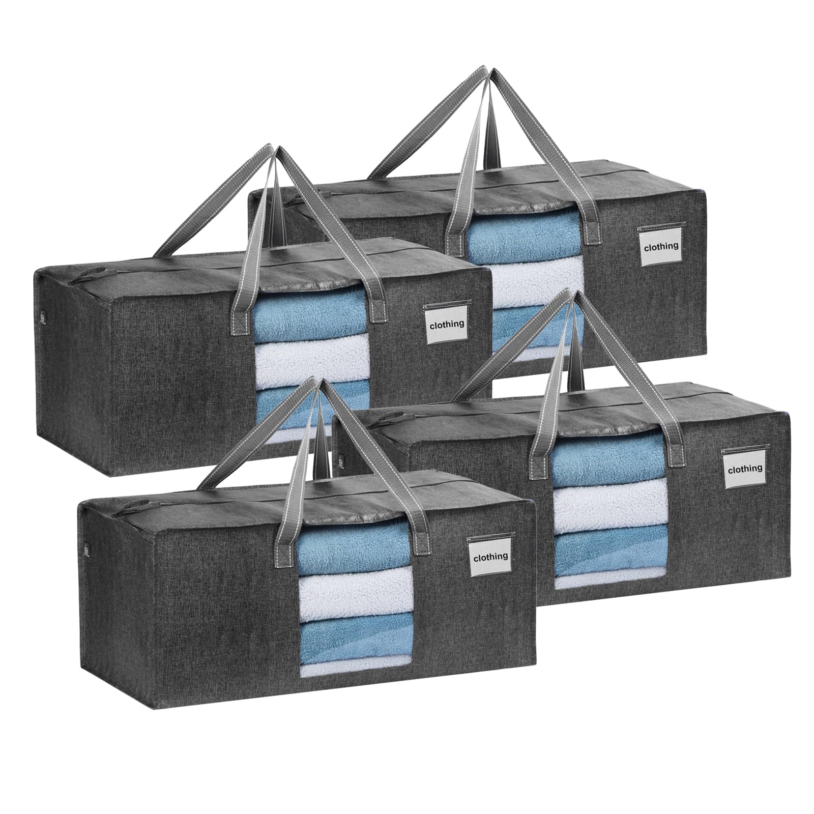 VENO 4 Pack Heavy Duty Moving Bags, Christmas Storage Bins with Lids, Transparent Window Design, Alternative to Moving Boxes, Storage Bags for Clothes