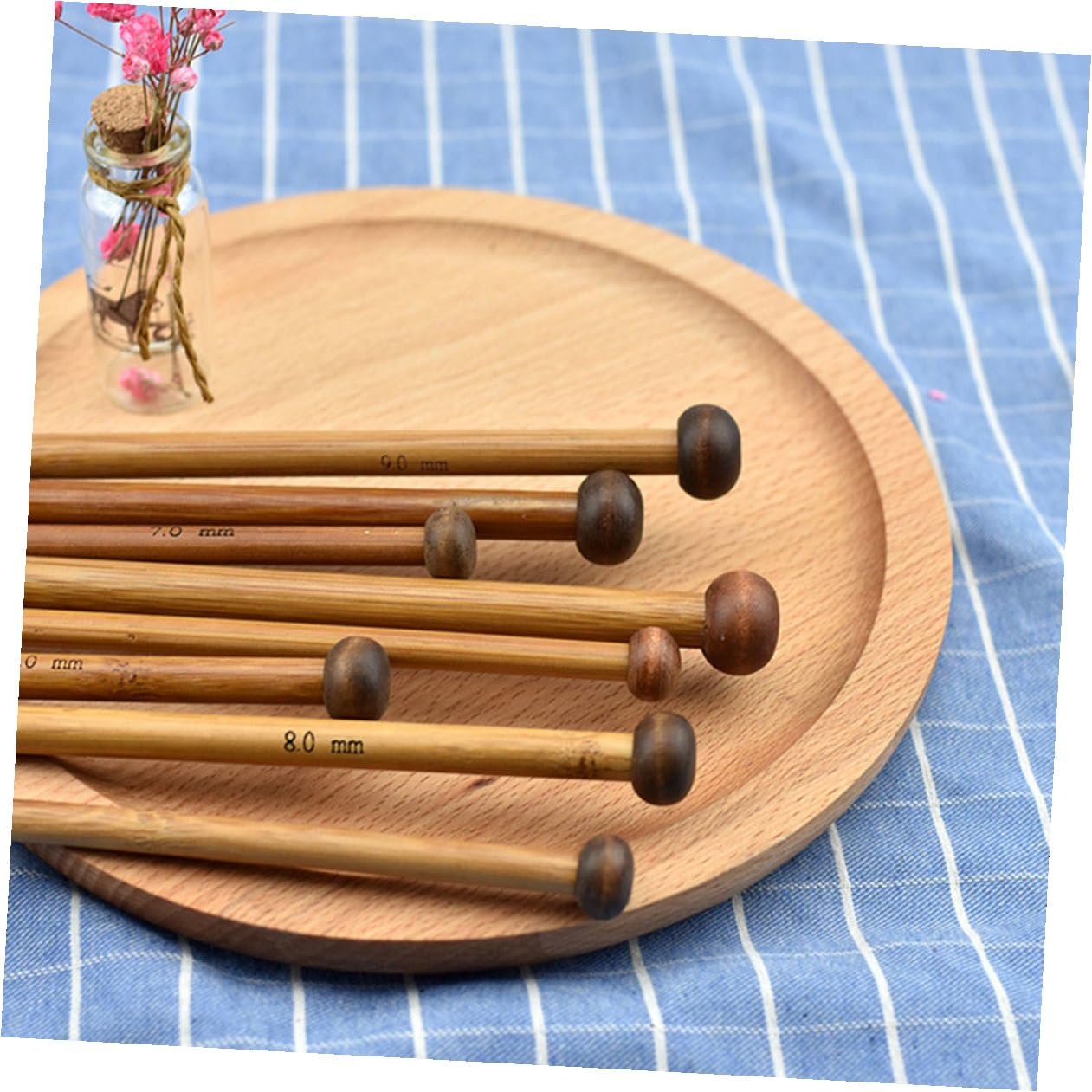 LOLIPPYY Juego de 18 Pares de Agujas de Tejer Rectas de 35 CM Sola Punta Madera de Bambú Oscura Accesorios para Tejer Suéteres Largos y Costura DIY