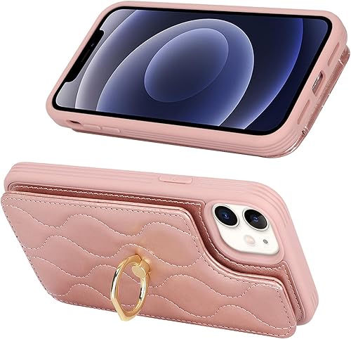 Miniatura 3 de Funda para iPhone 12 Mini con tarjetero, soporte para tarjeta de crédito, soporte de anillo de soporte y bloqueo RFID, funda de piel sintética a