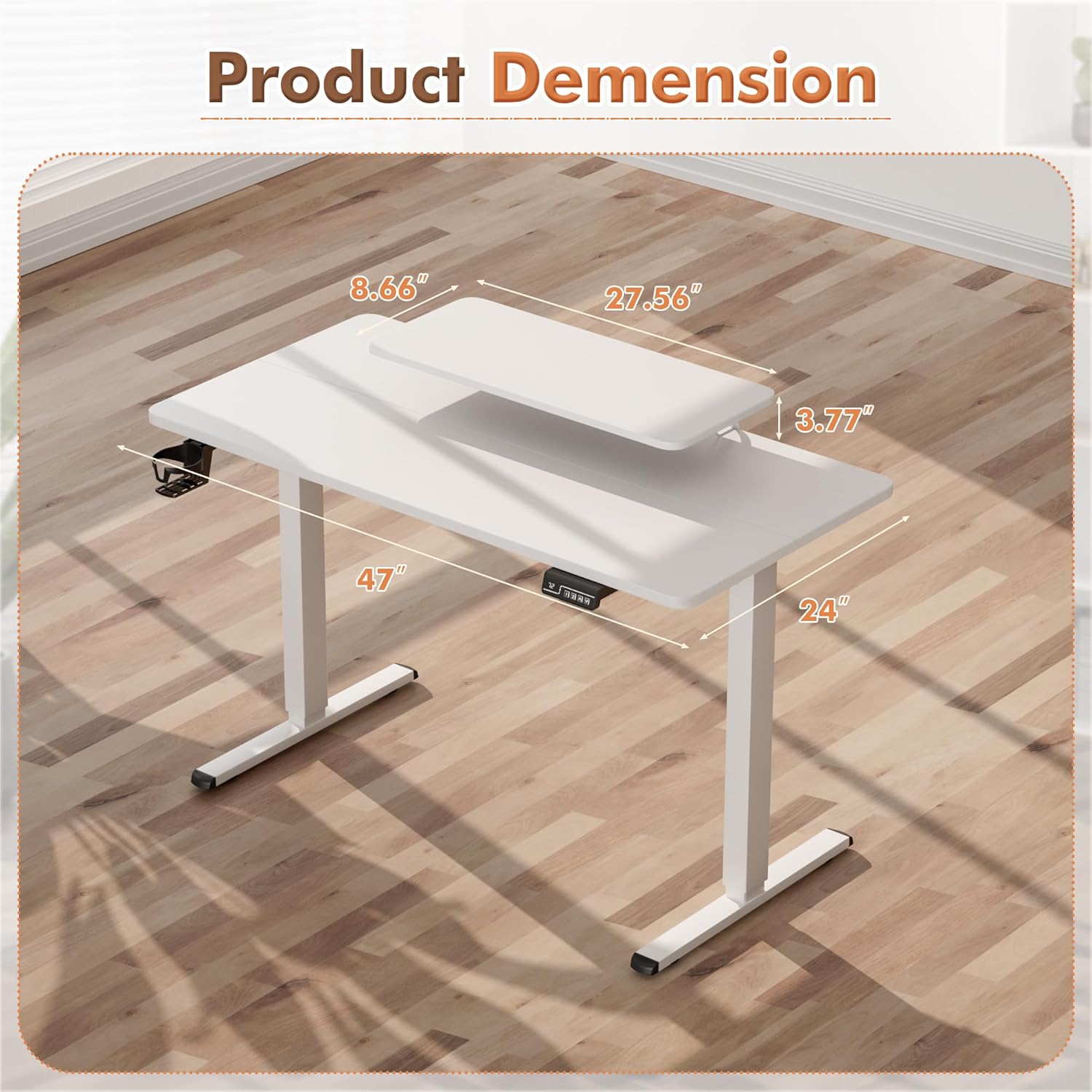 JUMMICO Electric Standing Desk, Adjustable Height Desk 47 x 24 Inch with Monitor Stand, Home Office Computer Desk (White)