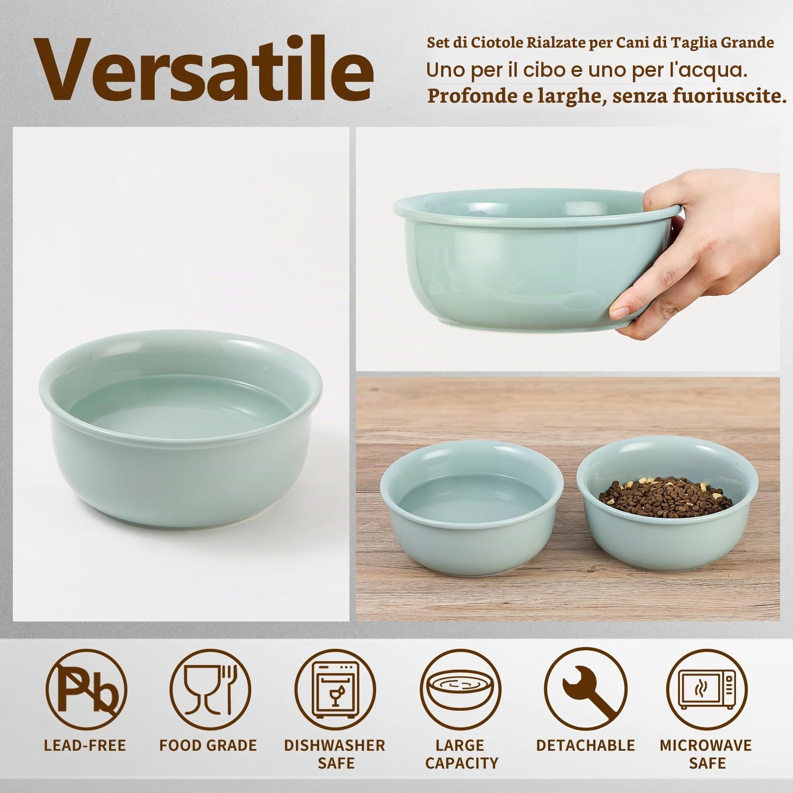 Set di ciotole per cani grandi, ciotola per cibo e acqua per cani con supporto antiscivolo, doppie ciotole in ceramica pesante – 2 x 1600 ml
