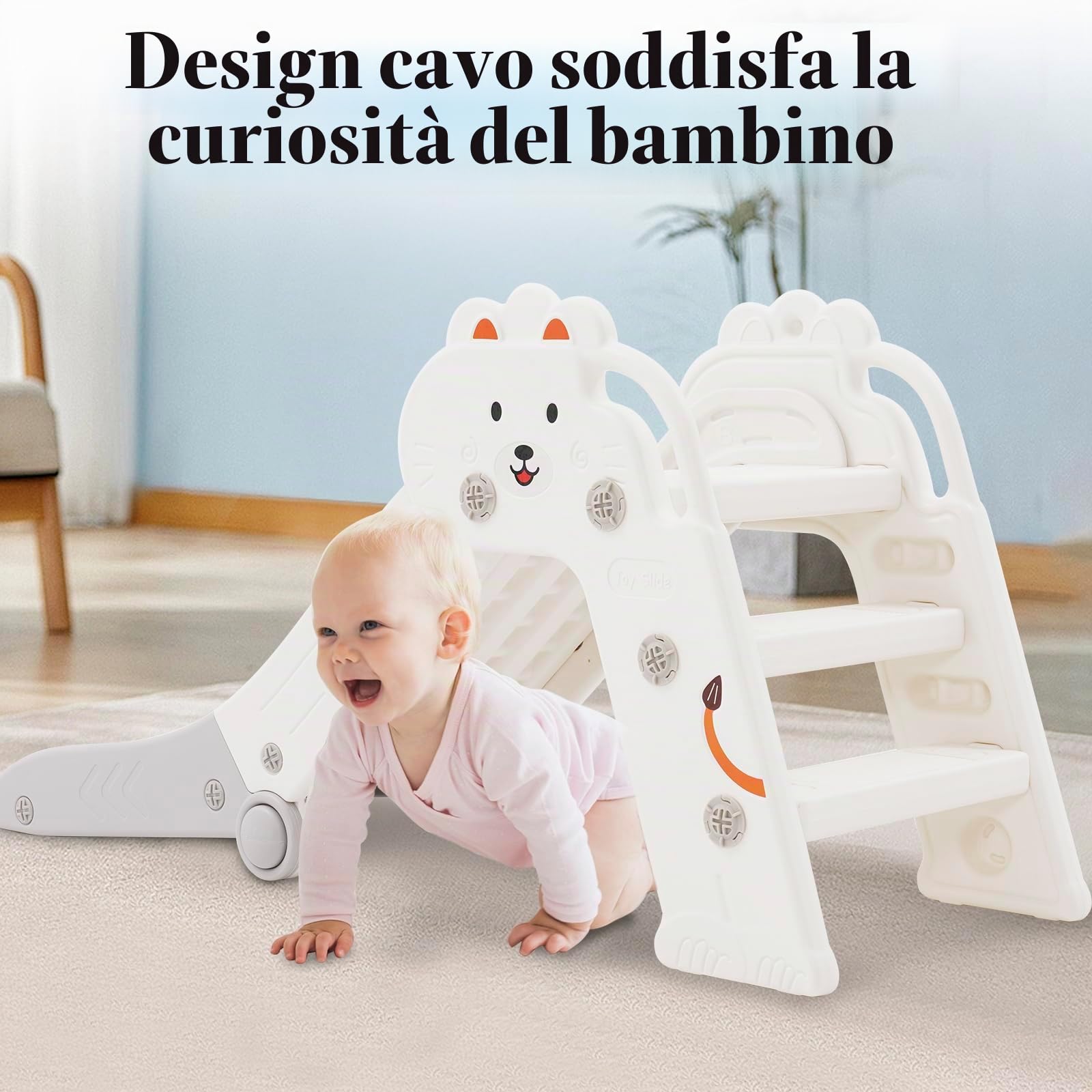 Scivolo per Bambini Pieghevole, interni, scivolo da giardino, scivolo per bambini, angoli arrotondati, consente di risparmiare spazio (grigio)