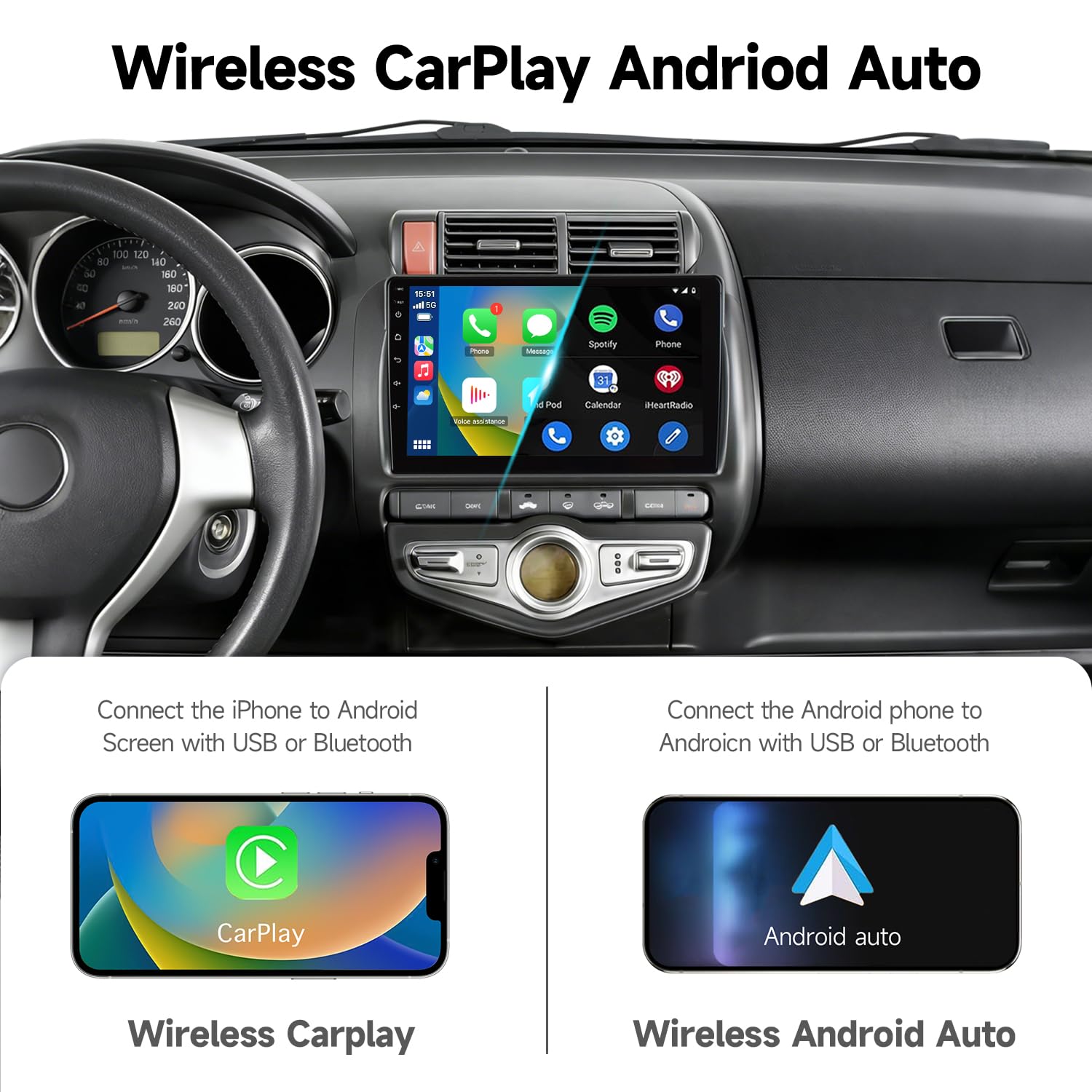 VIBEX | Autoradio per Honda Fit/Jazz 2001-2008 (Guida a sinistra), 4GB+64GB, Schermo tattile IPS 9", navigazione GPS, CarPlay e Android Auto, unità principale con telecamera retromarcia