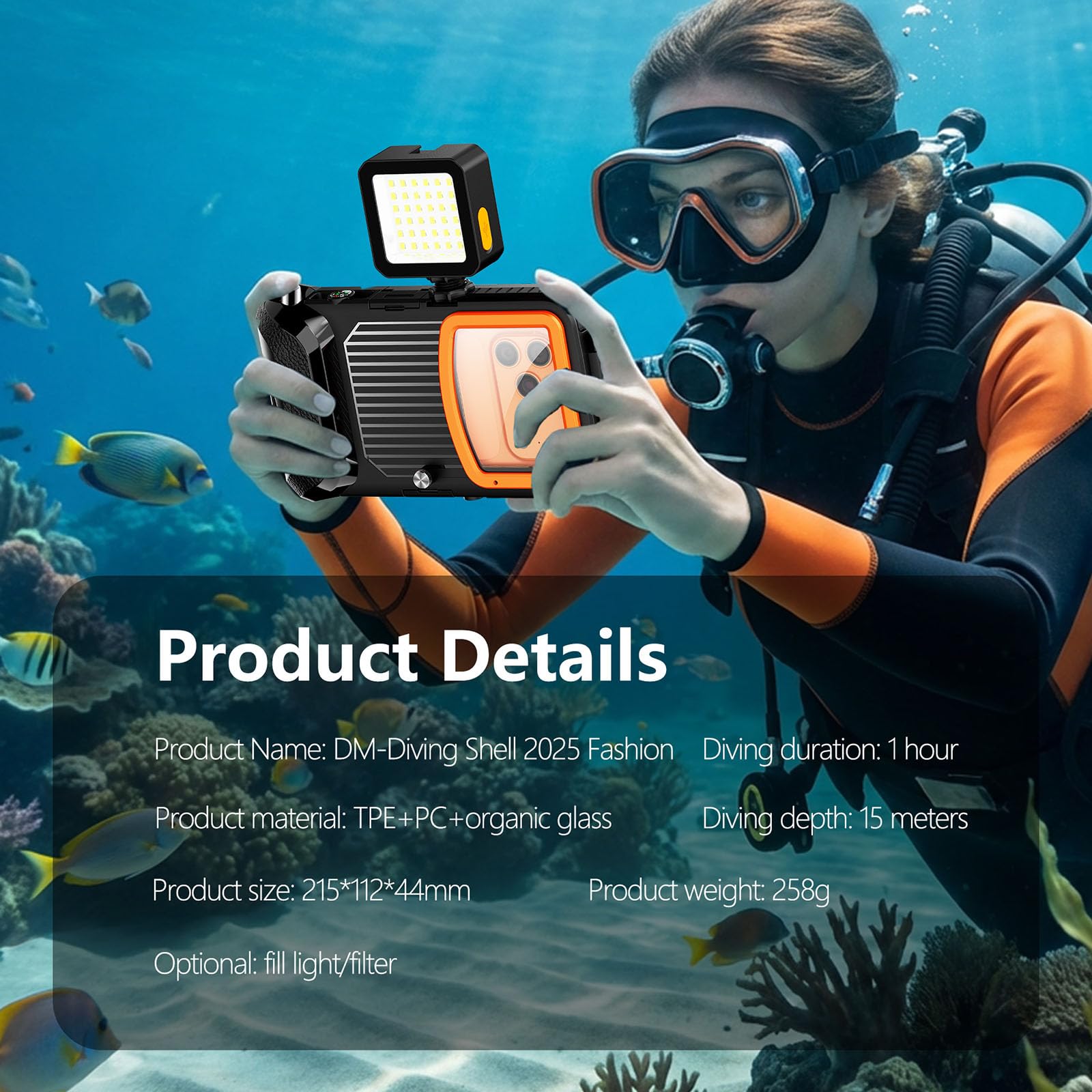 Funda de teléfono de color brillante con cierre reforzado y protección contra líquidos que garantiza una acción segura bajo el agua de 50 pies durante actividades marinas buceando