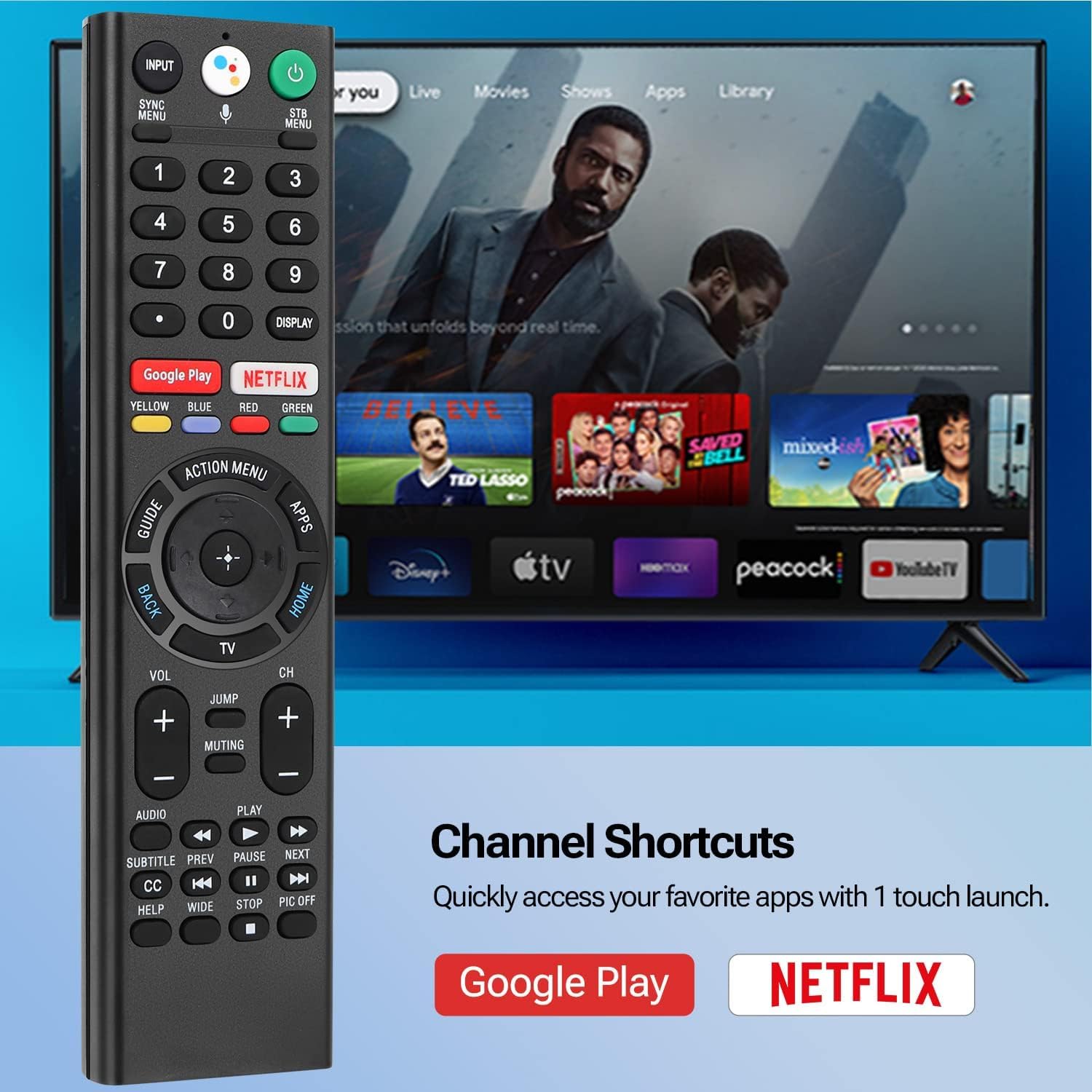 Per Sony-TV-Remote-Voice, ricambio per Sony Bravia Remote RMF-TX310U per tutte le Smart TV OLED LED con controllo vocale, 1 anno di garanzia (compatibile)